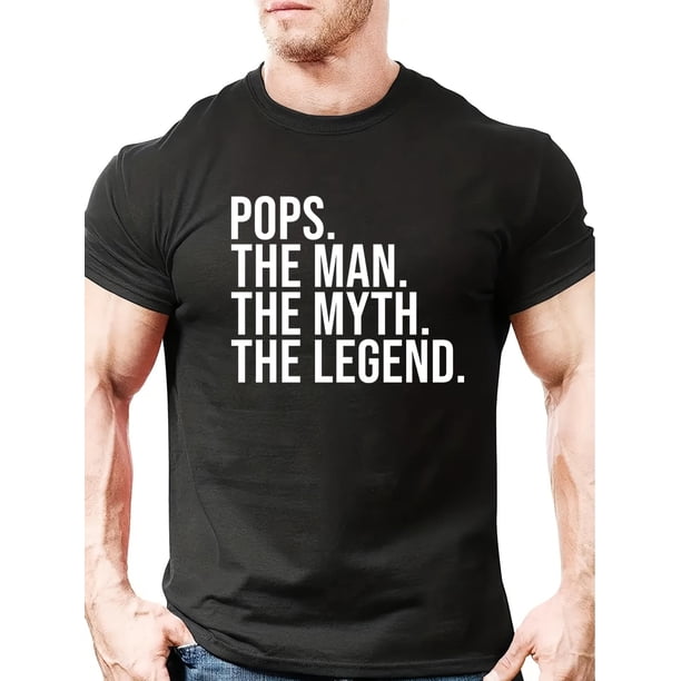 Camiseta cómoda y moderna con estampado de letras "POPS" para hombre, camiseta gráfica, ropa de verano para exteriores, ropa para hombre, camisetas para hombre, camisetas informales