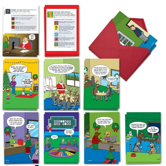 NobleWorks 20 Assorted set Funny Christmas Greeting Cards w/5 x 7 Inch Envelopes (10 Designs, 2 Each) Metzger's Holiday Mania AC8715XSG-B2x10