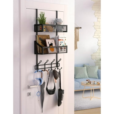 Over the Door Hooks Organizer Storage - Over the Door Hanger for Coat Rack, Over Door Storage with 12 Hooks & 2 Mesh Baskets, for Bathroom,Bedroom,Kitchen,Office