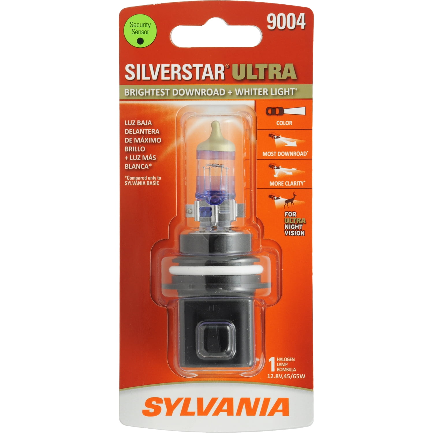 Sylvania 9004 SilverStar Ultra Halogen Headlight Bulb, Pack of 1.