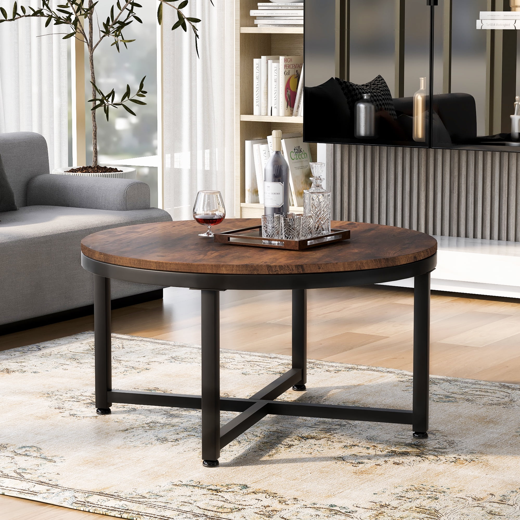 Buy LGHM Modern Round Metal Coffee Table for Living Room Online at