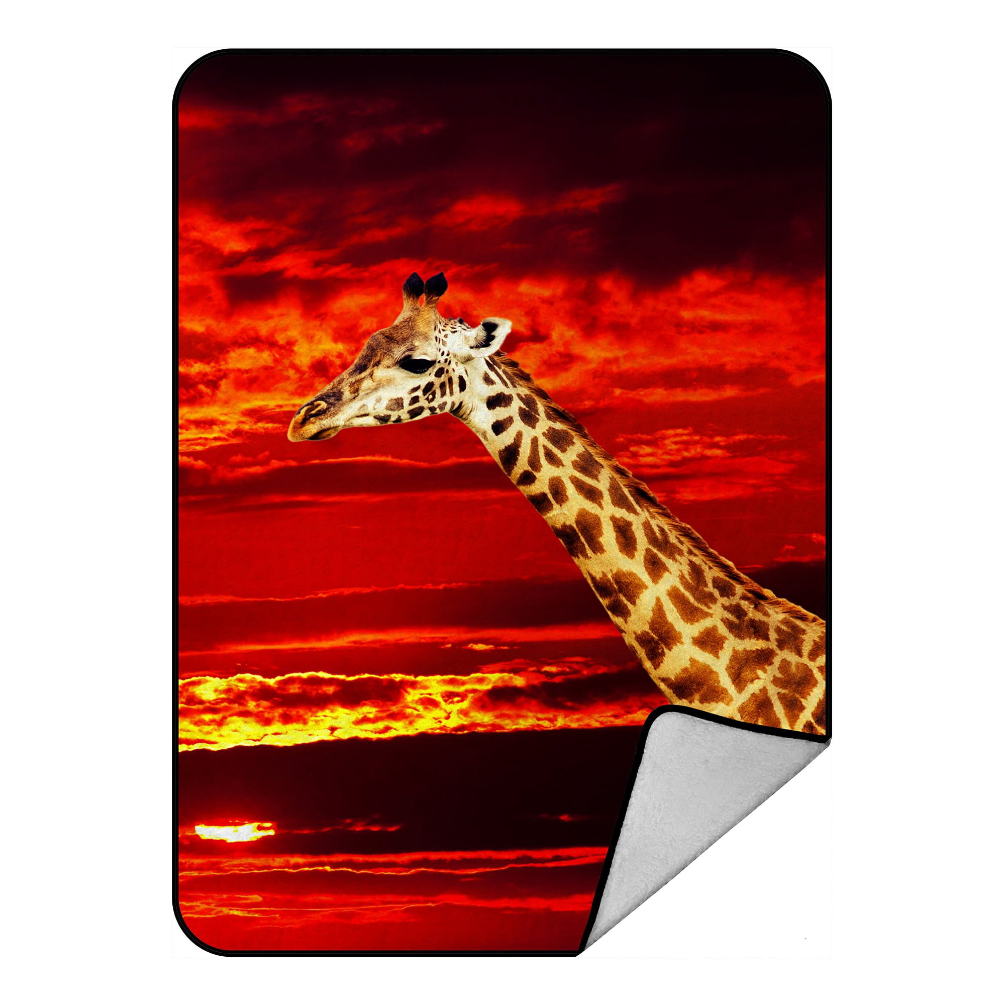 Abphqto Wild African Safari Blanket Animal Giraffe Against Red Sunset Landscape Fleece Blanket Throw Blanket 145x200 Cm
