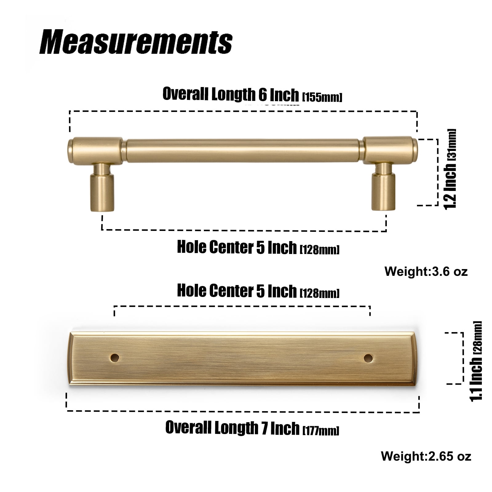 Goo-Ki 4 Pack 5"(128mm) Hole Center Champagne Bronze Kitchen Drawer Pulls with Backplate - Modern Pull Dresser Handles Cabinet Hardware for Bar Cupboard Closet Wardrobe