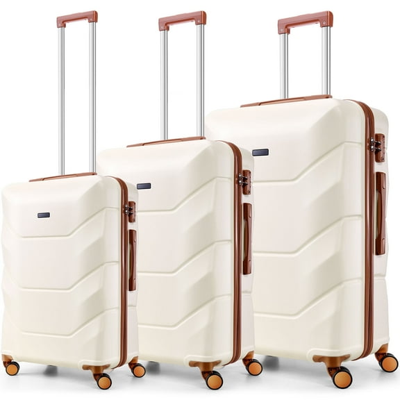 COBIZI 3 Piece Luggage Sets with Wheels, Hardshell 3 Pc Suitcases with TSA Lock Hardside & Lightweight 3-Piece Hardshell Luggage Sets for Travel 20in 24in 28in(Beige)