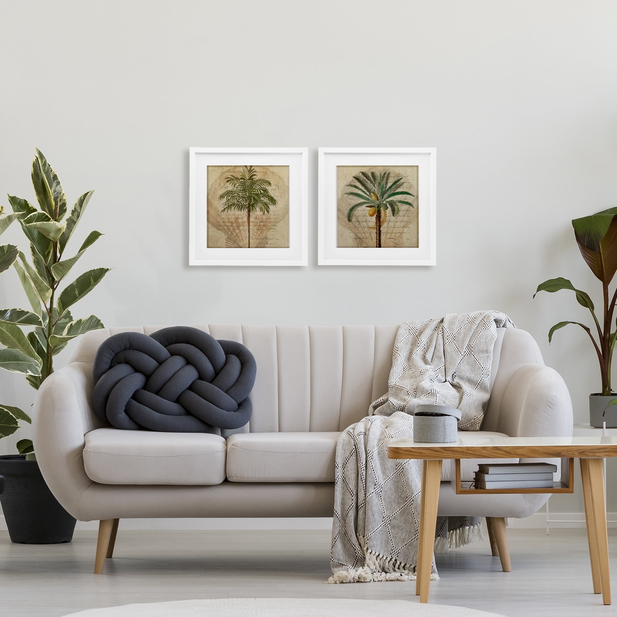 Stupell Industries Subdued Tropical Palms 2 Piece White Framed Print Under Glass Set, design by Steve Hunziker