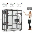 thumbnail image 3 of Pefilos 70" Outdoor Wood Cat House, Catio Kitty Enclosure Large Cat Cage Condo Playpen with Platforms and Small House, Gray, 3 of 8