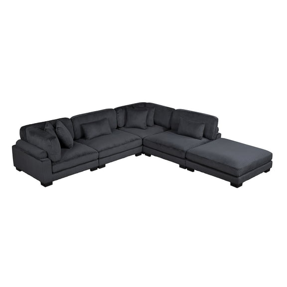 Lexicon Traverse Corduroy 5-Piece Modular Sectional with Ottoman in Black