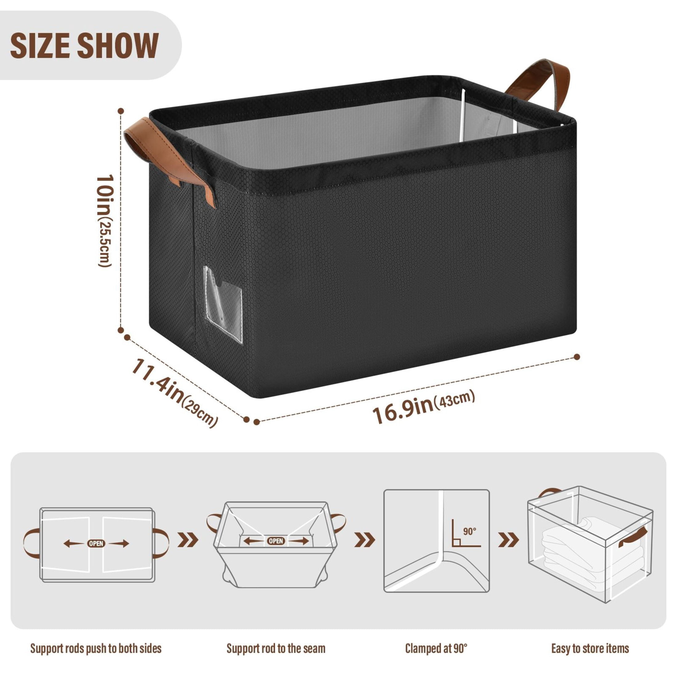 Ryvnso Black Storage Bins Large Basket Foldable Cube Toys Organizer with Handles 2 PCs
