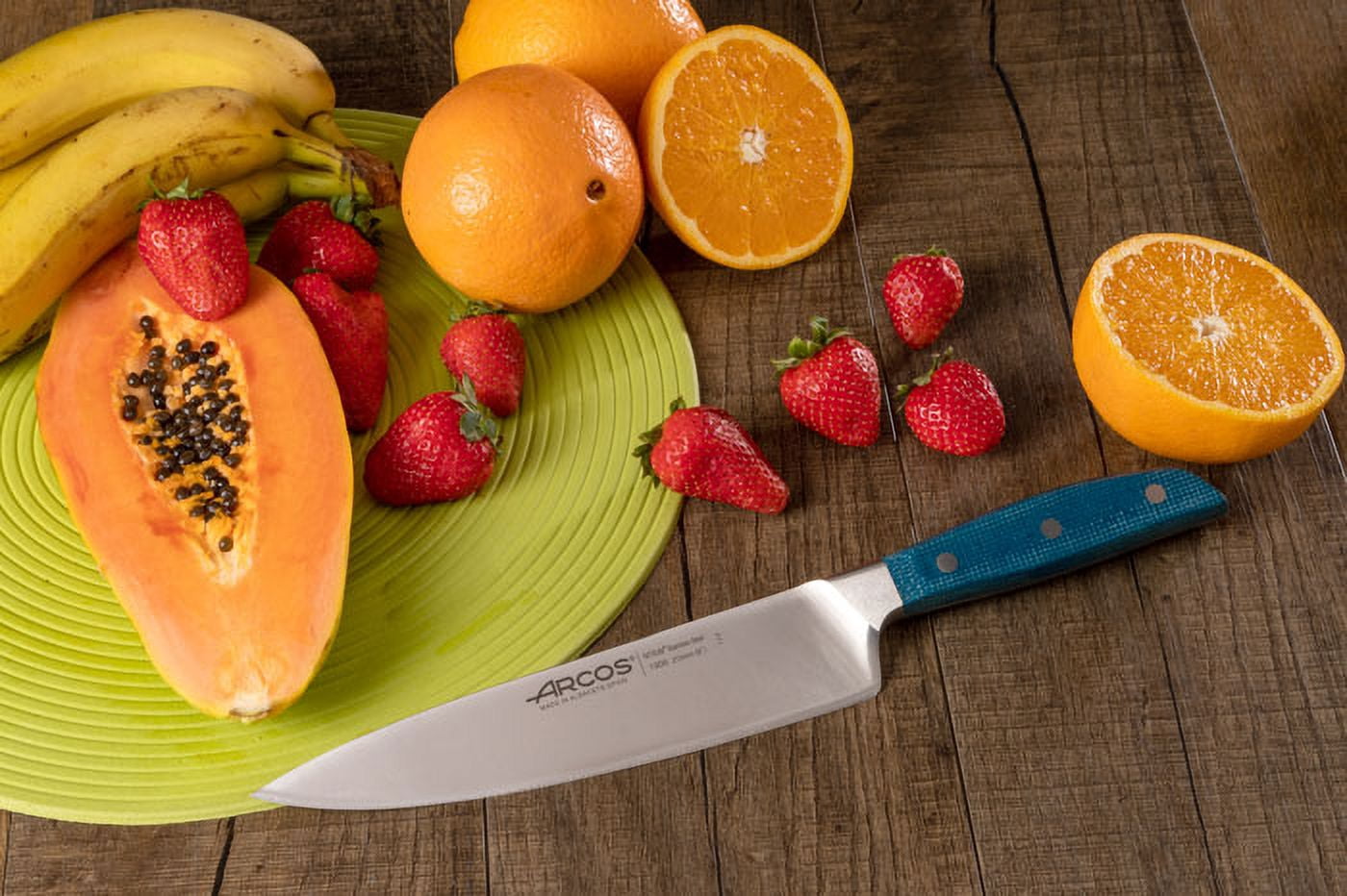 Arcos Brooklyn 8" Forged Chef Knife, Stainless Steel, Silver Blade, Blue Handle