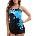 thumbnail image 2 of Niuer Women Strappy Tankini Set Floral Print Swimsuits with Shorts 2 Piece Halter Neck Swimwear Lake Blue 4XL, 2 of 7