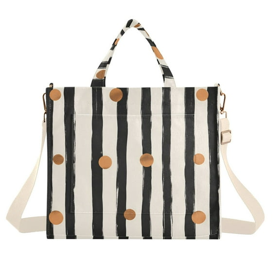 FORMRS Womens Corduroy Tote Bag Crossbody Shoulder Handbag with Pocket, Black Abstract Stripes