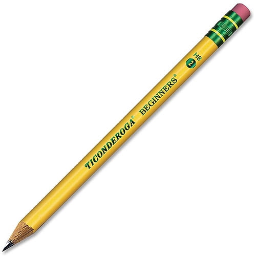 Dixon Ticonderoga Beginners Wood Pencil with Eraser, HB #2, Yellow Barrel, 12pk.