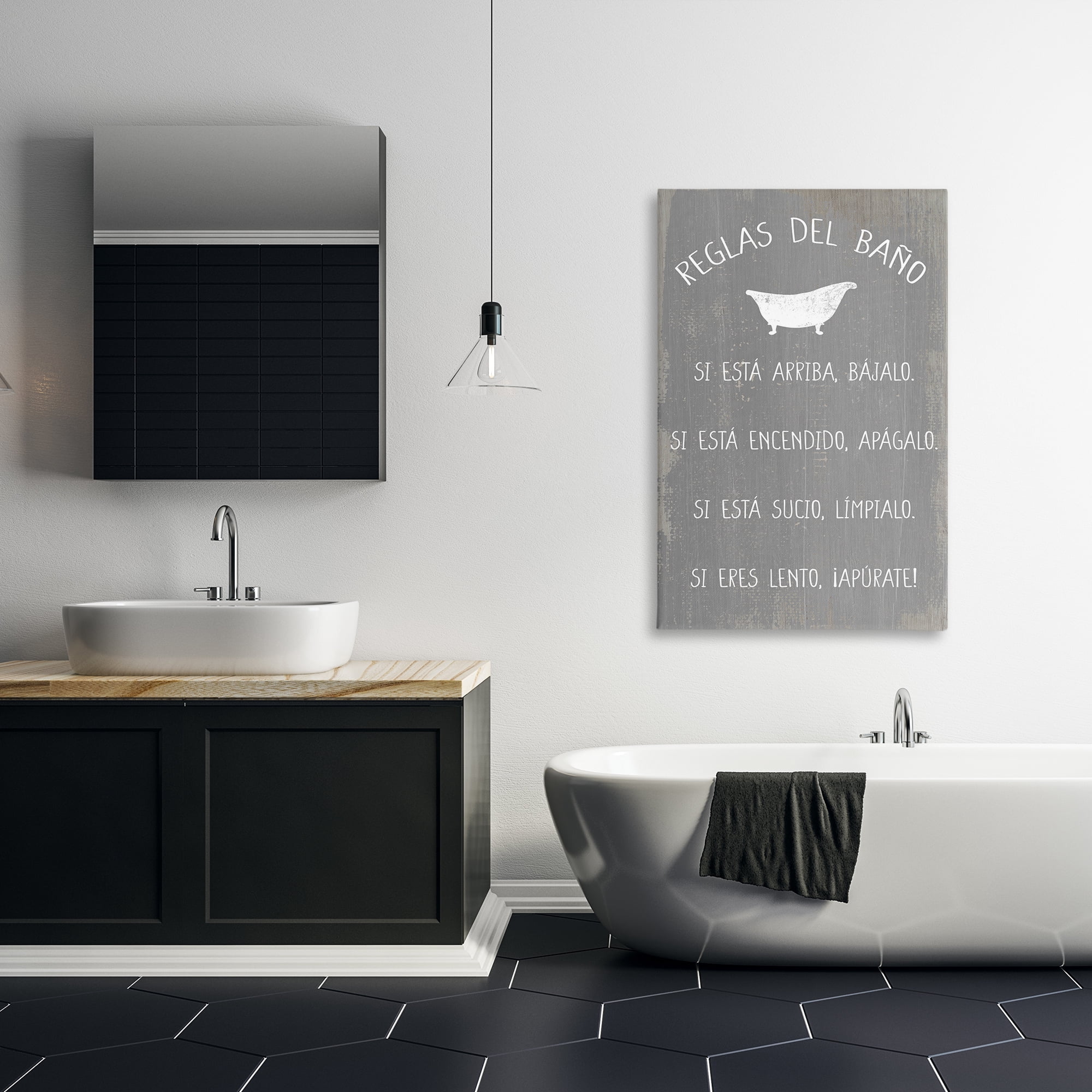 Stupell Industries Reglas Del Baño con Bañera Bath & Laundry Painting Wrapped Canvas Art Print Wall Art, 24 x 36