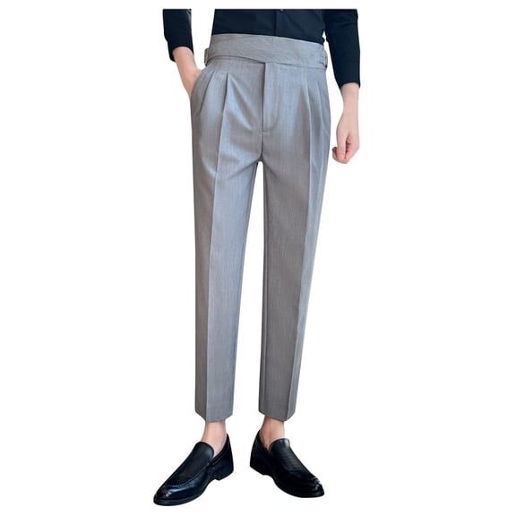 XIAONU Dress Pants For Men Formal Slim Fit Straight-Leg Pants Belted Waist Business Work Pants