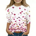 thumbnail image 2 of Girls Red Cold Shoulder Top, 3/4 Sleeve Heart Print Shirt with Glitter, Soft Stretch Casual Blouse for Girls Ages 4-12,Size 10-11T, 2 of 5
