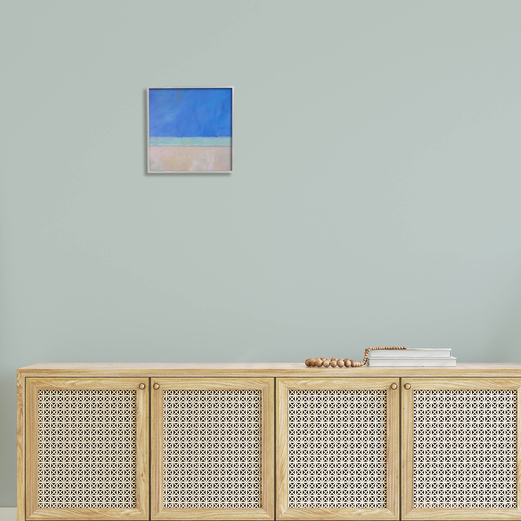 Stupell Industries Abstract Blocked Landscape Blue Stripe Painting Gray Framed Art Print Wall Art, Design by Carol Young