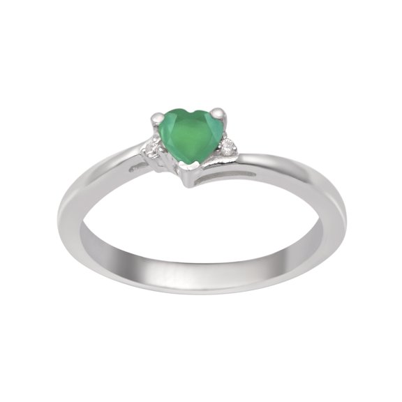 925 Sterling Silver Green Onyx 4MM Heart Shape Dainty Women's Mother's Day Gift Ring