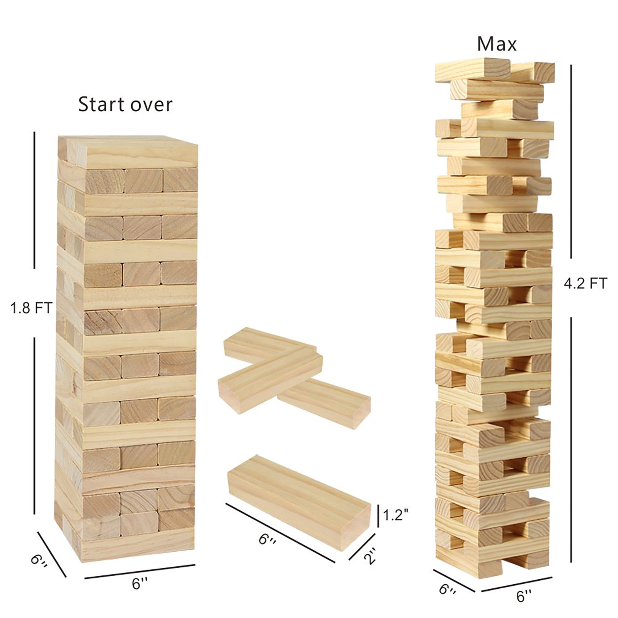 Trimate: Tumbling Tower Large 21.25" - Double-Sanded Smooth Natural Wood, 54 Blocks, Durable & Portable Carry Bag, Indoor & Outdoor, Family Party Game Age 8+