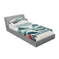 thumbnail image 2 of Ambesonne Nautical Fitted Sheet & Pillow Sham Set, Wild Roses and Sailboat, Twinxl, Coral and Slate Blue, 2 of 2
