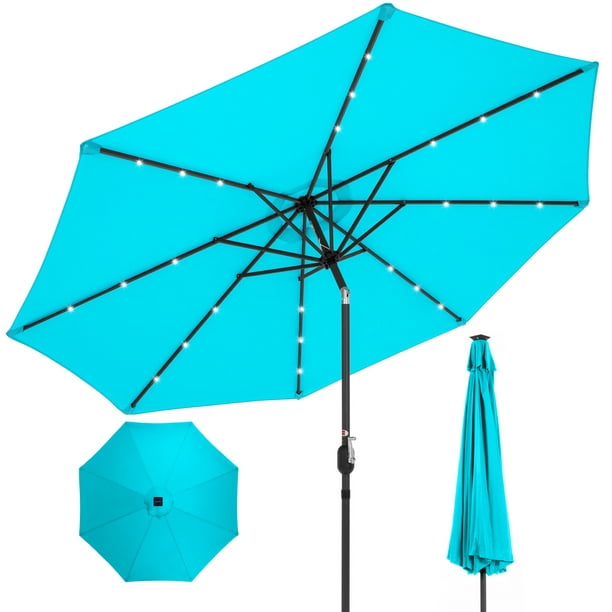 Best Choice S 10ft Solar Led Lighted Patio Umbrella W Tilt Adjustment Uv Resistant Fabric Light Blue Com - Solar Lights For 10 Ft Patio Umbrella
