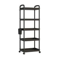 WEGFTDUOP 5-Tier Slim Rolling Storage Cart 48.8"×13.6"×10" Multi-Scene Mobile Organizer Shelf for Kitchen Bathroom Laundry Narrow Spaces Plastic Steel Pipe Black Easy Assembly