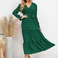 thumbnail image 4 of RYDCOT Women Fall Dresses 2023 Long Sleeve V Neck Swiss Dots Maxi Dress Boho Long Dress High Waisted A-Line Ruffle Dress Clearance Green, 4 of 8