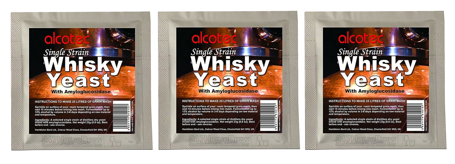 3x Alcotec Single Strain Whisky Yeast Makes 25L Grain Whiskey Mash Homebrew Wash