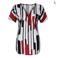 thumbnail image 2 of Qarigey Camiseta de mujer con cuello en V y rayas en la parte de manga corta con cremallera blusa delgada Prendas para la parte del cuerpo Rojo L, 2 of 4