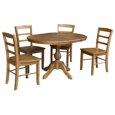 dining round table 36 chairs leaf pecan piece madrid walmart overstock
