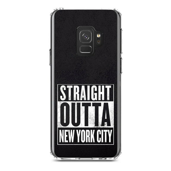 DistinctInk Clear Shockproof Hybrid Case for Samsung Galaxy S9 (5.8" Screen) - TPU Bumper, Acrylic Back, Tempered Glass Screen Protector - Straight Outta New York City - The Big Apple