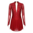 thumbnail image 3 of Alvivi Womens Figure Skating Dance Leotard Shiny Rhinestones Mock Neck Sheer Mesh Long Sleeve Dress Burgundy L, 3 of 7