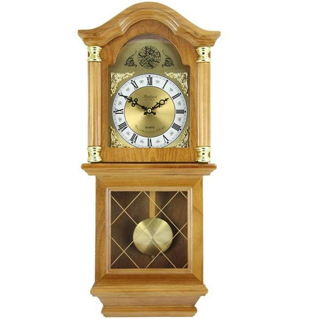 Bedford Clock Collection BED-7074 Horloge Murale Classique Chêne Doré avec Pendule Oscillant 26 Po.