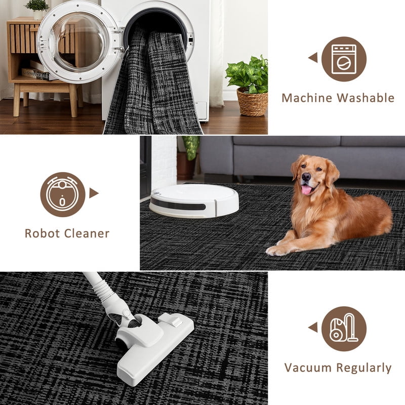 Washable Rug 10x13 for Living Room Modern Abstract Area Rug Non-Slip Large Foldable Stain Resistant Accent Floor Carpet for Home Office, Black