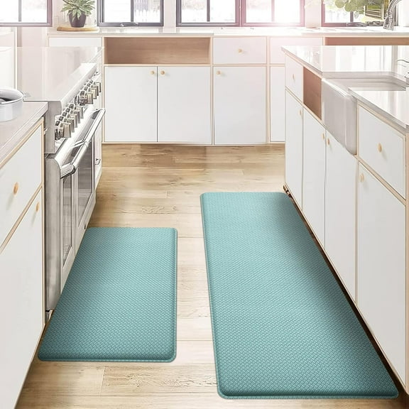 Kitchen Mats and Rugs Set of 2 - Cushioned Anti-Fatigue Kitchen Rug for Floor Washable 17"x29"  17"x59", Turquoise
