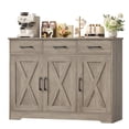 thumbnail image 6 of Homfa 42.5'' Kitchen Buffet Sideboard Cabinet, 3 Drawers Farmhouse Barn Doors Wood Coffee Bar Storage Cabinet with Adjustable Shelf, Wash Gray, 6 of 7