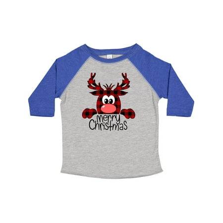 

Inktastic Merry Christmas Red Plaid Peeking Reindeer Gift Toddler Boy or Toddler Girl T-Shirt