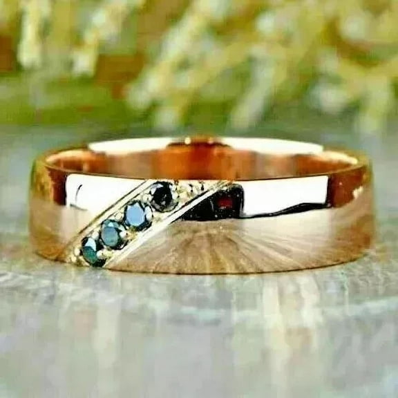 1.00Ct Round Cut Simulated Black Diamond Men's Wedding Band Ring 14k Rose Gold Plated 925 Sterling Silver