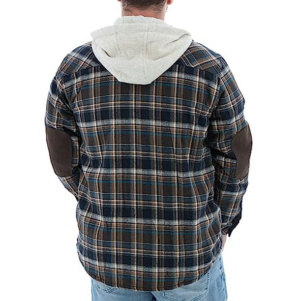 Legendary Whitetails Men's Camp Night Berber Lined Hooded Flannel Shirt Jacket, Upland Plaid, 4X-Large