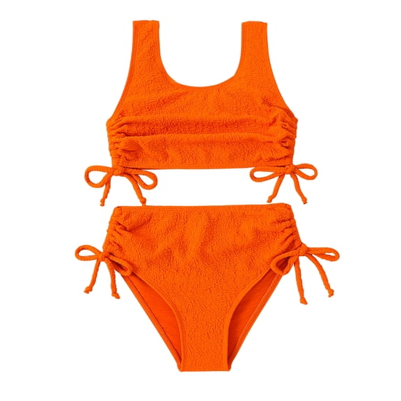 Mercatoo Girls Swimsuit 2 𝐏ieces Bikini Set Adjustable Bathing Suits Bow High Waisted Tankini Swimwear Sports Beachwear