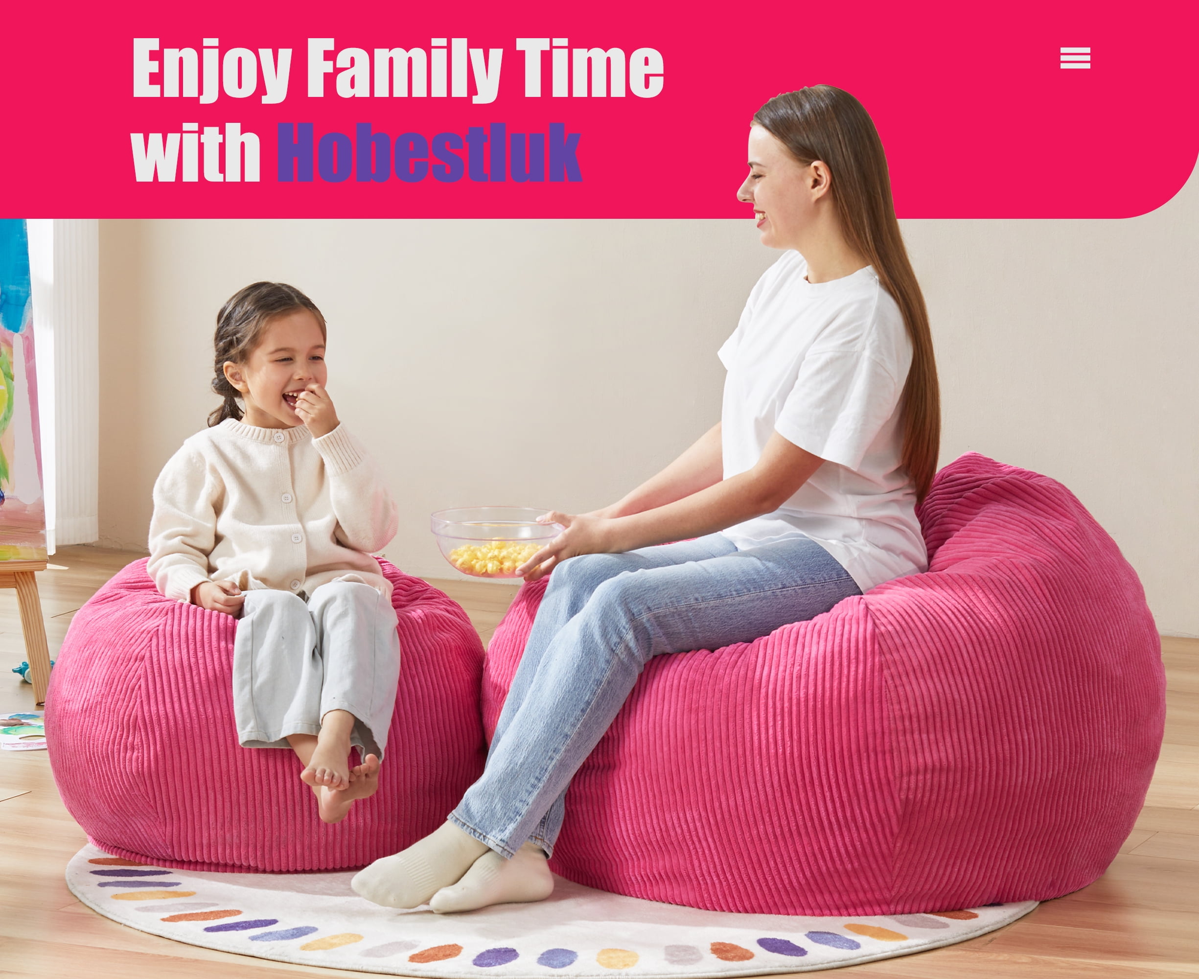 3.5FT Bean Bag Chair, Teardrop Large Bean Bag with Filler Included, Removable Cover for Bedroom Living Room, Pink