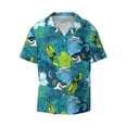 thumbnail image 4 of Uemuo Shark And Leaves Pattern Cotton Linen Short Sleeve Shirts,Casual Lightweight Button Down Shirts,Vacation Beach Summer Tops-Large, 4 of 7