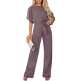thumbnail image 5 of Riforla Women's Fashion Solid Color Lace up Button Short Sleeved Jumpsuit Jumpsuits for Women Purple L, 5 of 6