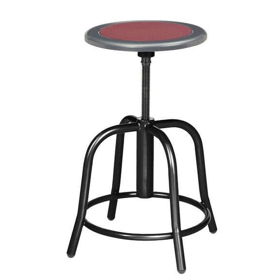 Vince Swivel Stool with Steel Seat, Black Frame, Grey Seat with Burgundy Center