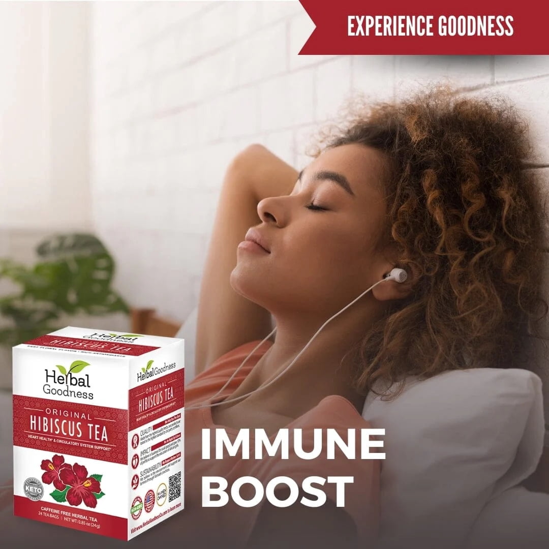 Hibiscus Leaf Tea Bags - Organic Pure Flowers, Heart & Circulatory Support - 6 Boxes of 24 Teabags - Herbal Goodness