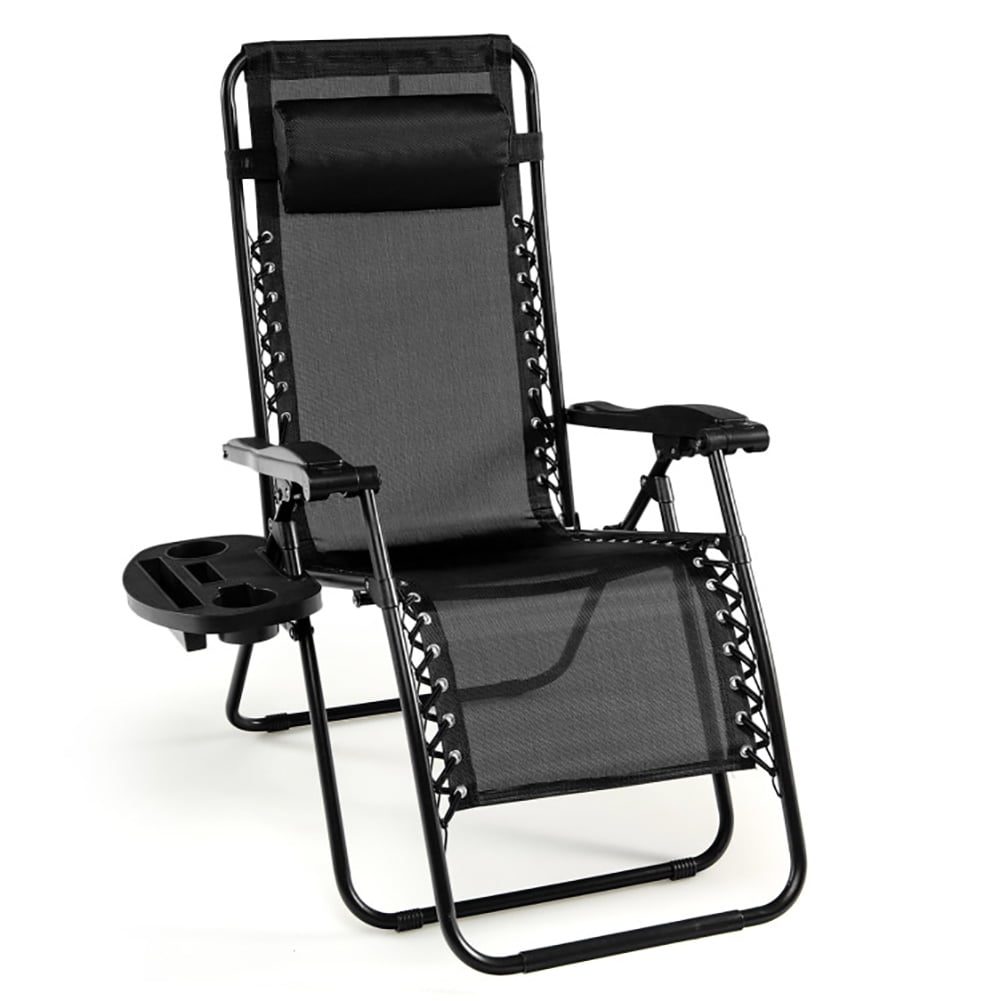 Aimee Lii Outdoor Folding Zero Gravity Reclining Lounge Chair with Utility Tray, Outdoor Patio Furniture, Black Aimee Lii Outdoor Folding Zero Gravity Reclining Lounge Chair with Utility Tray, Outdoor Patio Furniture, Black
