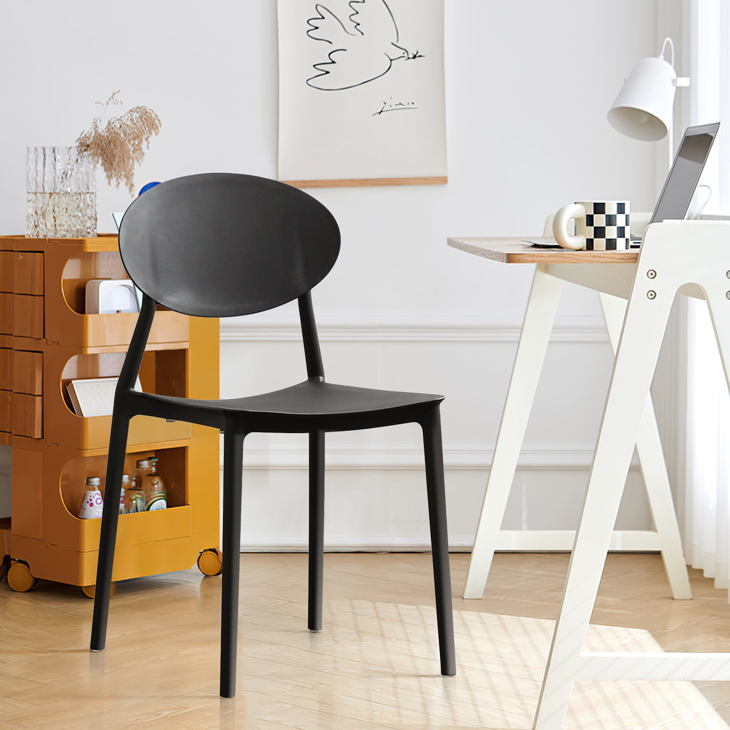 Kadyn Modern Kitchen Chair with Bending Backrest, French Dining Chair Set of 2, Dinner Chairs for Kitchen, Living Room, Black