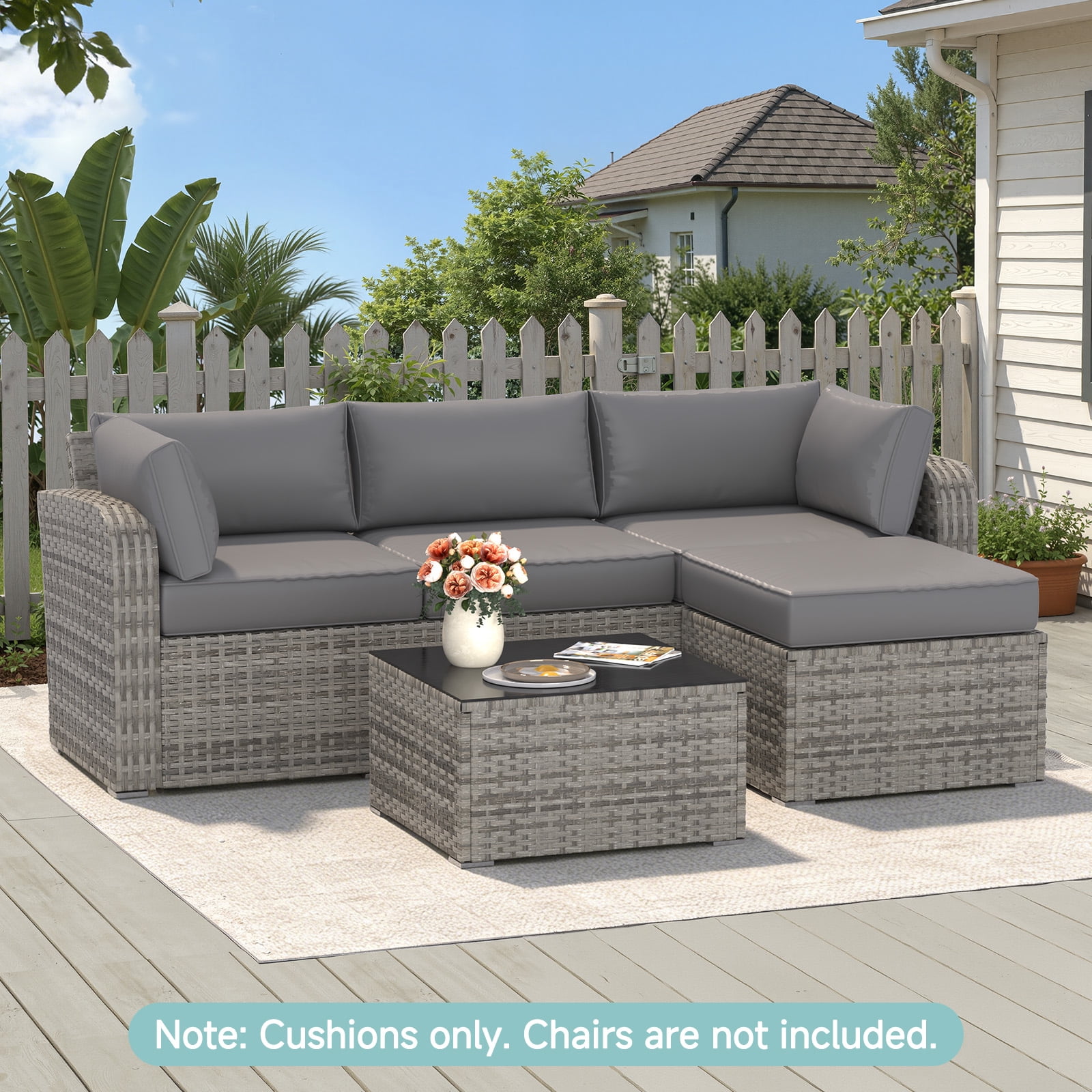 HOMREST Outdoor Replacement Cushions for Patio Furniture,Water-Repellent Sofa Cushion for 4-Seat Rattan Wicker Sectional Patio Conversation Sets,9-Piece Cushions Set for Outdoor Couch,Gray