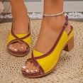 thumbnail image 2 of Rokment Womens Vintage Color Block Dressy Sandals Retro Casual Leather Peep Toe Platform Chunky Stackable High Heels Slingback Dress Shoes for Ladies Yellow Size 6, 2 of 7