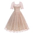 thumbnail image 1 of Sexy Vestido Casual para las Mujeres, Moda Polka Dot Encaje Cuello Grande Hinchado para Fiesta, Fecha Y Verano, 1 of 9