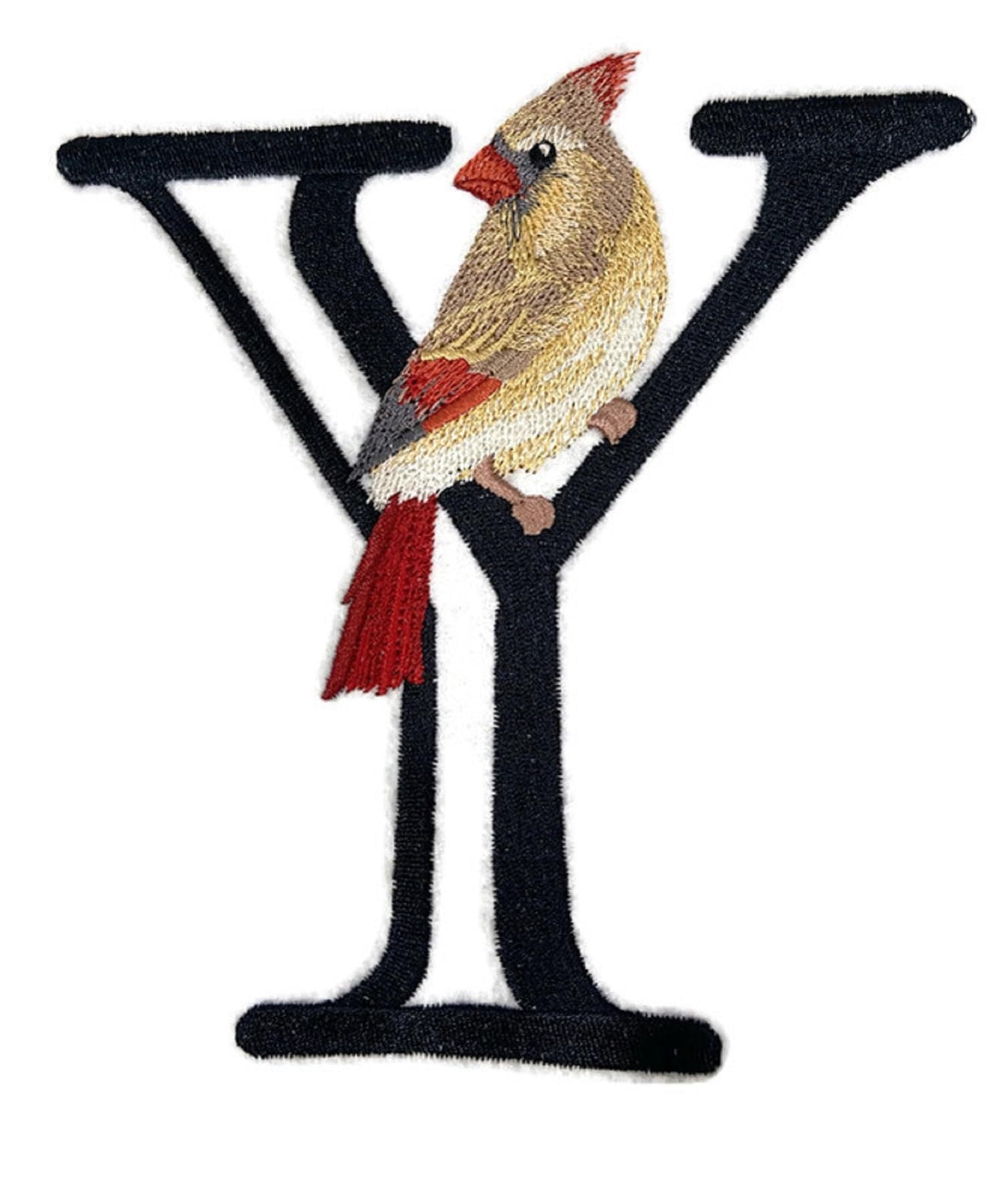 Letter Y and Female Cardinal Embroidered Iron On/Sew Patch (5.99" x 6.2")